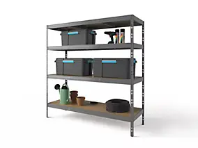 Étagère de garage en métal gris 4 plateaux en bois L.180 cm x H.185 x P.60 cm