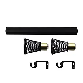 Ensemble barre à rideaux extensible embout cône GoodHome noir mat L.120/210 cm Ø16/19cm