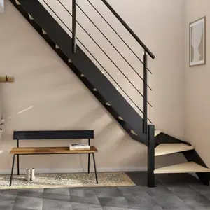 Escalier 1/4 tournant droit + rampe bois et métal "Sanson"