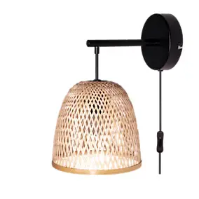Applique murale Calume E14 28W ⌀24xL.188xH.31cm métal noir et fibre naturelle GoodHome