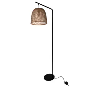 Lampadaire Calume E27 28W IP20 L.32xH.170xP.48cm métal noir et fibre naturelle GoodHome