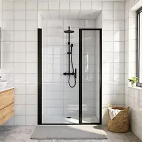 Complément d'ouverture l.40 x H.195 cm, verre transparent, profilés aluminium noir, GoodHome Ledava