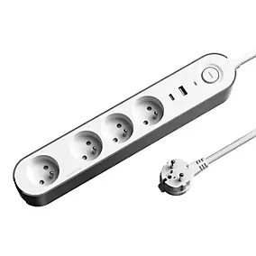 Multiprise 4 prises + 2 USB Jacobsen 1.5 m blanche