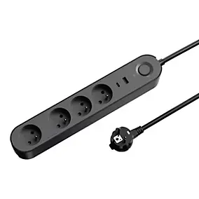 Multiprise 4 prises + 2 USB Jacobsen 1.5 m noire