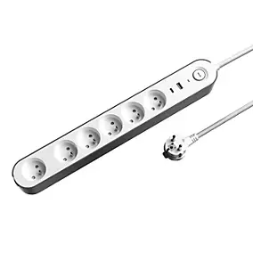 Multiprise 6 prises + 2 USB Jacobsen 1.5 m blanche
