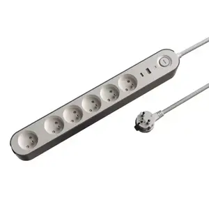 Bloc 6 prises 1,5 m gris et blanc USB A + C