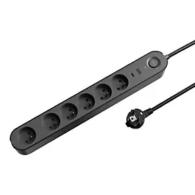 Multiprise 6 prises + 2 USB Jacobsen 1.5 m noire