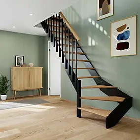 Escalier quart tournant gauche FORTIA chêne et aluminium noir Gagliano