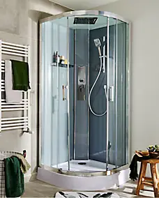 Cabine de douche hydromassante quart de cercle 90 x 90 cm, profilés chromés, GoodHome Beloya