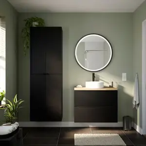 Meuble sous vasque à suspendre noir mat "Idalie" L. 80 x H. 60 x P. 45 cm