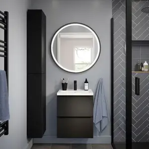 Meuble sous vasque à suspendre noir mat "Idalie" L. 50 x H. 60 x P. 36 cm
