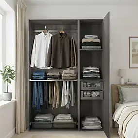 Armoire semi-ouverte effet chêne grisé GoodHome Atomia H. 225 x L. 150 x P. 45 cm