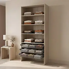 Dressing ouvert tablettes et tiroirs effet chêne GoodHome Atomia H. 225 x L. 100 x P. 45 cm