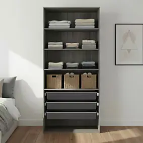 Dressing ouvert tablettes et tiroirs effet chêne grisé GoodHome Atomia H. 225 x L. 100 x P. 45 cm