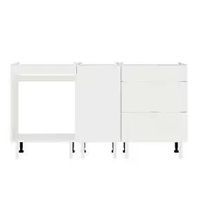 Cuisine complète 3 meubles bas 3 tiroirs et 1 porte Izee blanc sans électroménager 160 cm