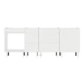 Cuisine complète Izee blanc 4 meubles bas 6 tiroirs et 1 porte sans électroménager 220 cm
