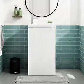 Meuble lave-mains à poser blanc mat l.44 cm Imandra + plan vasque blanc résine Beni, GoodHome