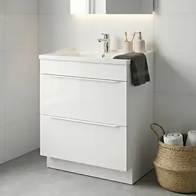 Meuble vasque à poser blanc mat l.60 cm Imandra + plan vasque blanc céramique Lana, GoodHome