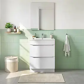 Meuble vasque à poser blanc mat l.60 cm Imandra + plan vasque blanc céramique Nira, GoodHome