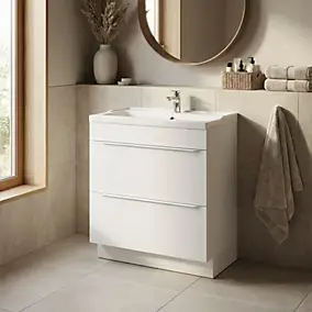 Meuble vasque à poser blanc mat l.80 cm Imandra + plan vasque blanc céramique Lana, GoodHome