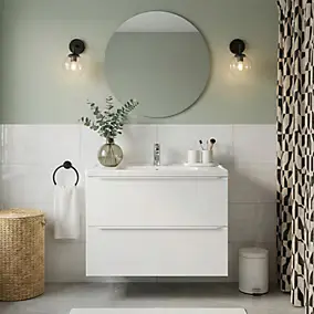 Meuble vasque suspendu blanc mat l.80 cm Imandra + plan vasque blanc céramique Lana, GoodHome