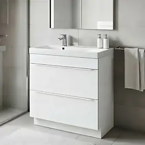Meuble vasque à poser blanc mat l.80 cm Imandra + plan vasque blanc résine Mila, GoodHome