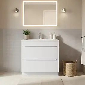 Meuble vasque à poser blanc mat l.80 cm Imandra + plan vasque blanc céramique Nira, GoodHome