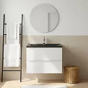 Meuble vasque suspendu blanc mat l.100 cm Imandra + plan vasque blanc céramique Nira, GoodHome