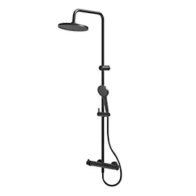 Colonne de douche thermostatique avec pommeau + douchette 1 jet + flexible, noir, GoodHome Maza