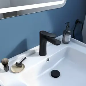 Mitigeur lavabo M KASSIE mat noir en laiton, hauteur 17,3 cm, poignée zinc
