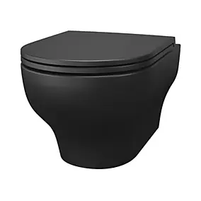 Cuvette WC suspendue sans bride avec abattant déclipsable et frein de chute, sortie horizontale, noir, effet Vortex, GoodHome Cavally