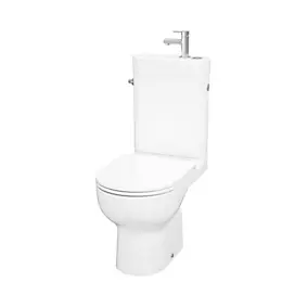 Pack WC à poser sans bride vortex avec lave-mains intégré, abattant déclipsable et frein de chute, sortie horizontale, GoodHome Cavally