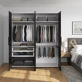 Armoire 3 portes battantes noires, blanc GoodHome Atomia Noveleties H. 225 x L. 200 x P. 58 cm