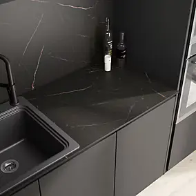 Plan de travail réversible compact 1 face aspect marbre noir / 1 face noir mat L.300 x l.62 x ép.1,2 cm GoodHome Nepeta