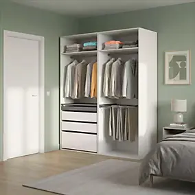 Dressing blanc avec porte pantalon 4 tablettes 3 tiroirs GoodHome Atomia H. 225 x L. 200 x P. 58 cm