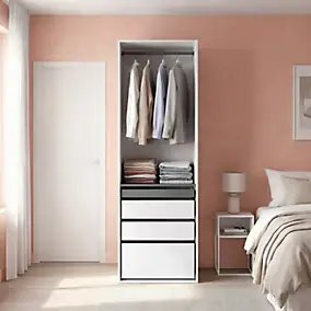 Dressing blanc 4 tablettes 3 tiroirs GoodHome Atomia H. 225 x L. 75 x P. 58 cm