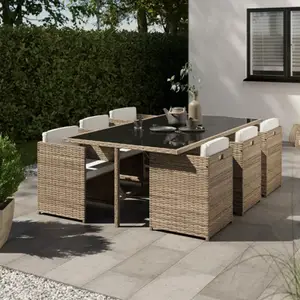 Ensemble repas 6 personnes en osier synthétique