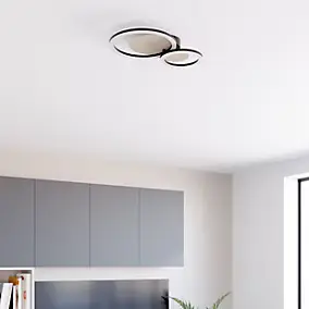 Plafonnier rond LED 2 lampes effet bois et métal noir L.30 x l.45 x H.7cm 12W 1500lm GoodHome Helicona