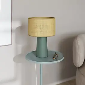 Lampe à poser raphia et métal vert H.35 x Ø.25cm E14 10W GoodHome Tolland