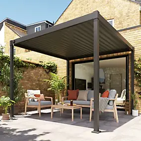Pergola bioclimatique autoportante Tehuano acier gris Klikstrom 3 x 3 m