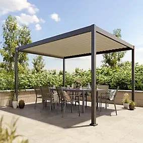 Pergola bioclimatique autoportante aluminium et acier gris Samiel 4x3 m
