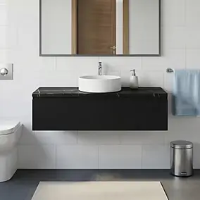 Meuble de salle de bains Kentia l.120 cm noir mat avec plan de toilette Cadélia effet marbre noir