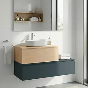 Ensemble meubles de salle de bains Kentia l.120 cm vert forêt et effet chêne