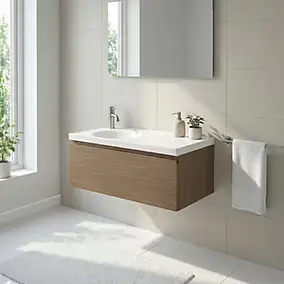 Ensemble meubles de salle de bains Kentia l.80 cm effet noyer avec plan vasque Kentia