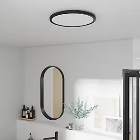 Plafonnier salle de bain noir LED integrée Solidaster blanc chaud, neutre Ø.29,4cm IP44 1600lm 14.5W GoodHome