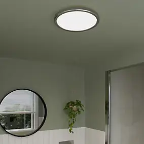 Plafonnier salle de bain gris chromé LED integrée Solidaster blanc chaud, neutre Ø.30cm IP44 1600lm 14.5W GoodHome