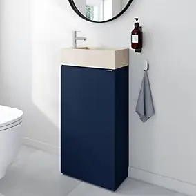 Meuble lave-mains bleu nuit mat l.44 cm Imandra + plan vasque béton moucheté, GoodHome