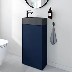 Meuble lave-mains bleu nuit mat l.44 cm Imandra + plan vasque béton gris, GoodHome