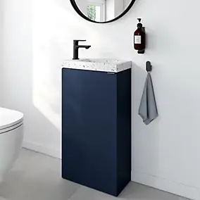 Meuble lave-mains bleu nuit mat l.44 cm Imandra + plan vasque terrazzo, GoodHome