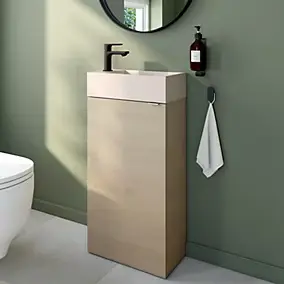 Meuble lave-mains effet chêne l.44 cm Imandra + plan vasque béton moucheté, GoodHome